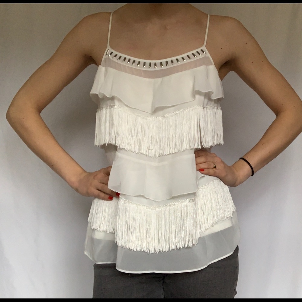 White House Black Market Flapper Fringe Top